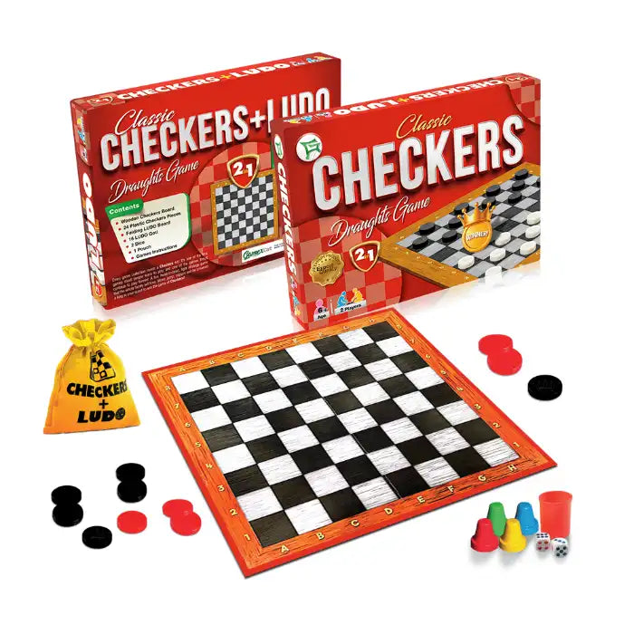 Classic Checkers 2-in-1 Wooden Board Game | Checkers &  Ludo Set