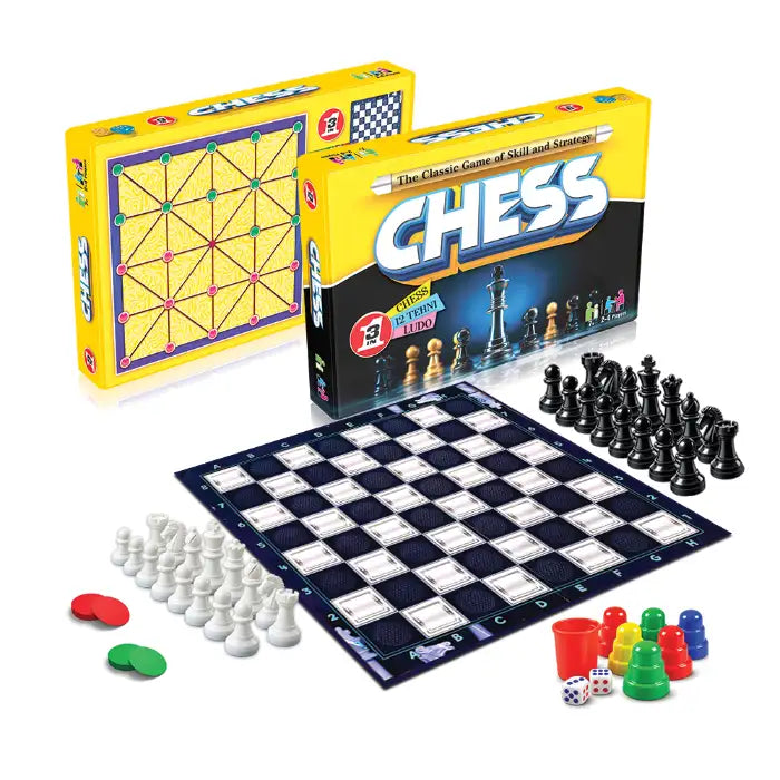Ordinary Chess set 3 in 1 | Premium Wooden Chess, Ludo & 12 Tehni Board Game