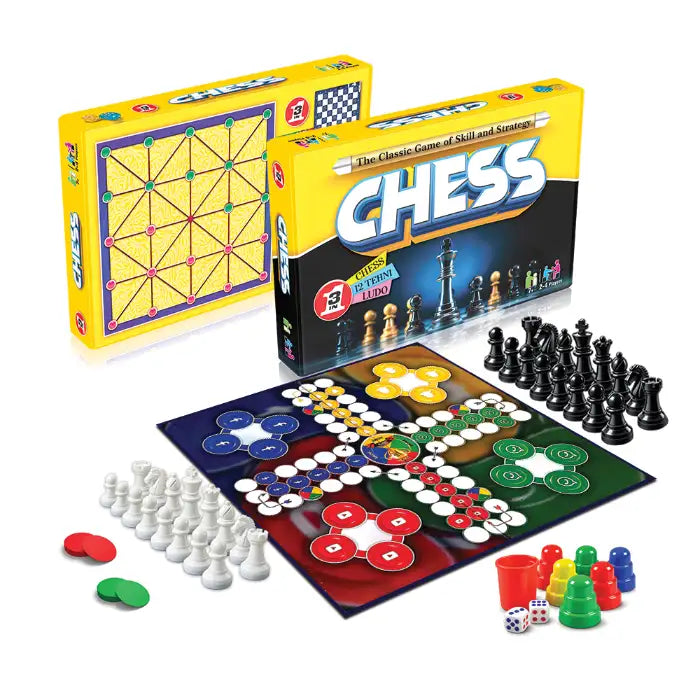 Ordinary Chess set 3 in 1 | Premium Wooden Chess, Ludo & 12 Tehni Board Game