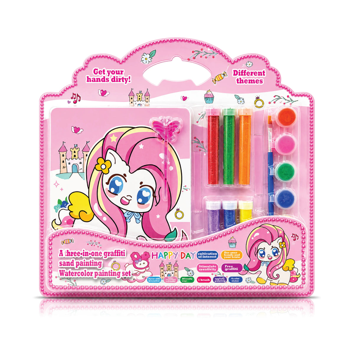 3-in-1 Kids' Creative Stationary Set – Sand Painting, Watercolor & Graffiti Kit